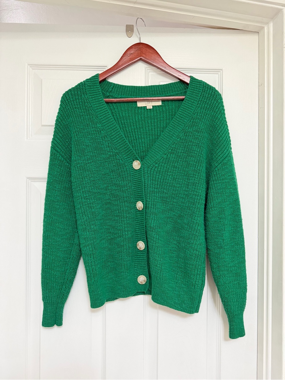 LOFT Emerald Green V-Neck Button Cardigan
